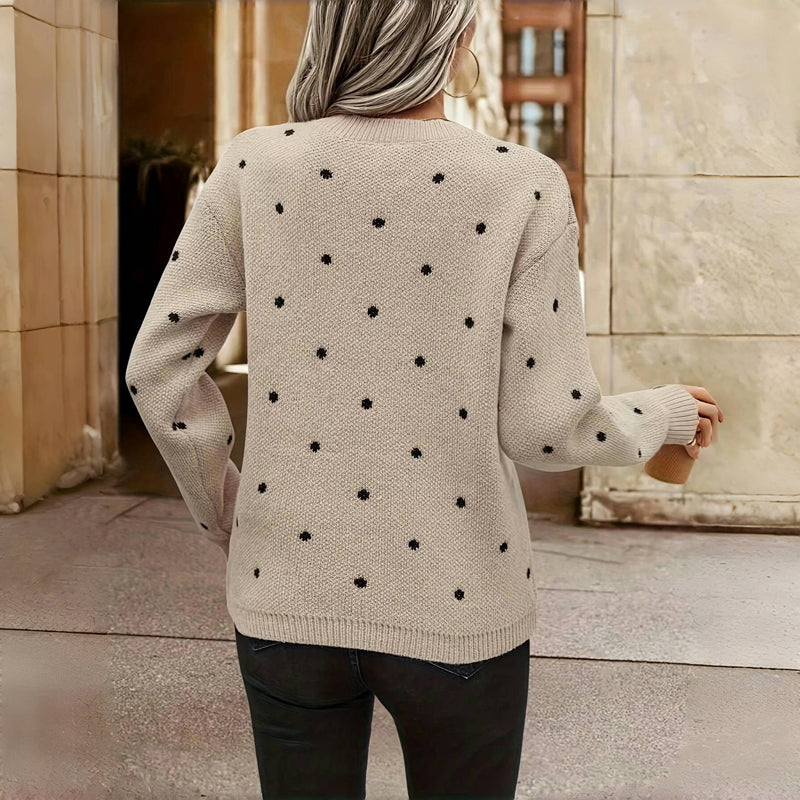 Aubrey – Polka Dot Crew Neck Knit Sweater