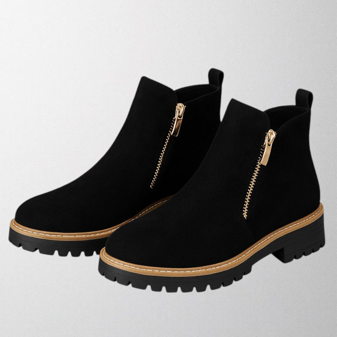 Madeline – Suede Side Zip Block Heel Ankle Boots