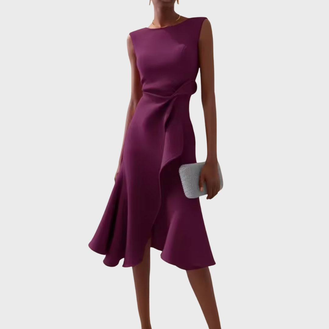 Genesis – Satin Draped Asymmetric Hem Cocktail Dress