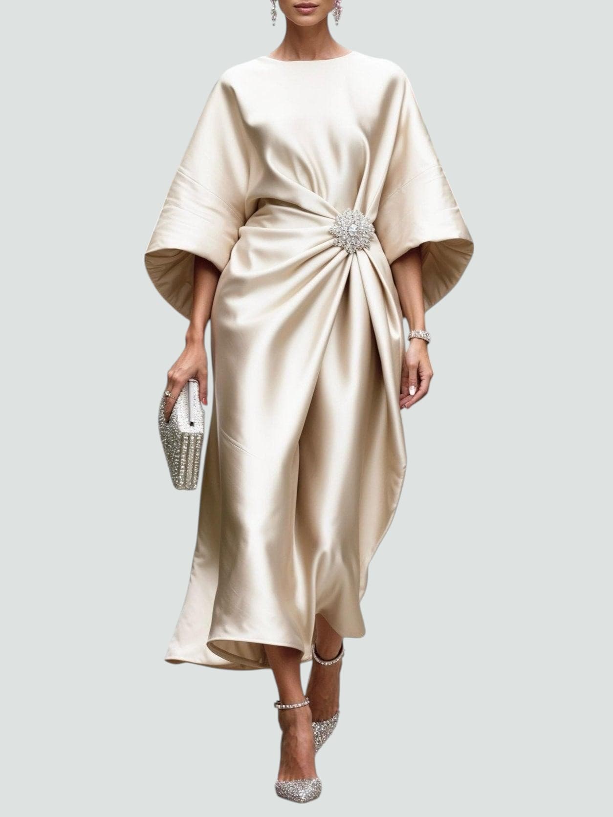 Harper – Satin Draped Cocktail Midi Dress