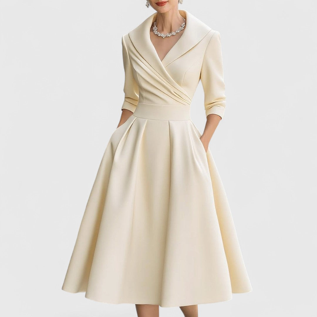 Daisy – Shawl Collar Fit and Flare Cocktail Midi Dress