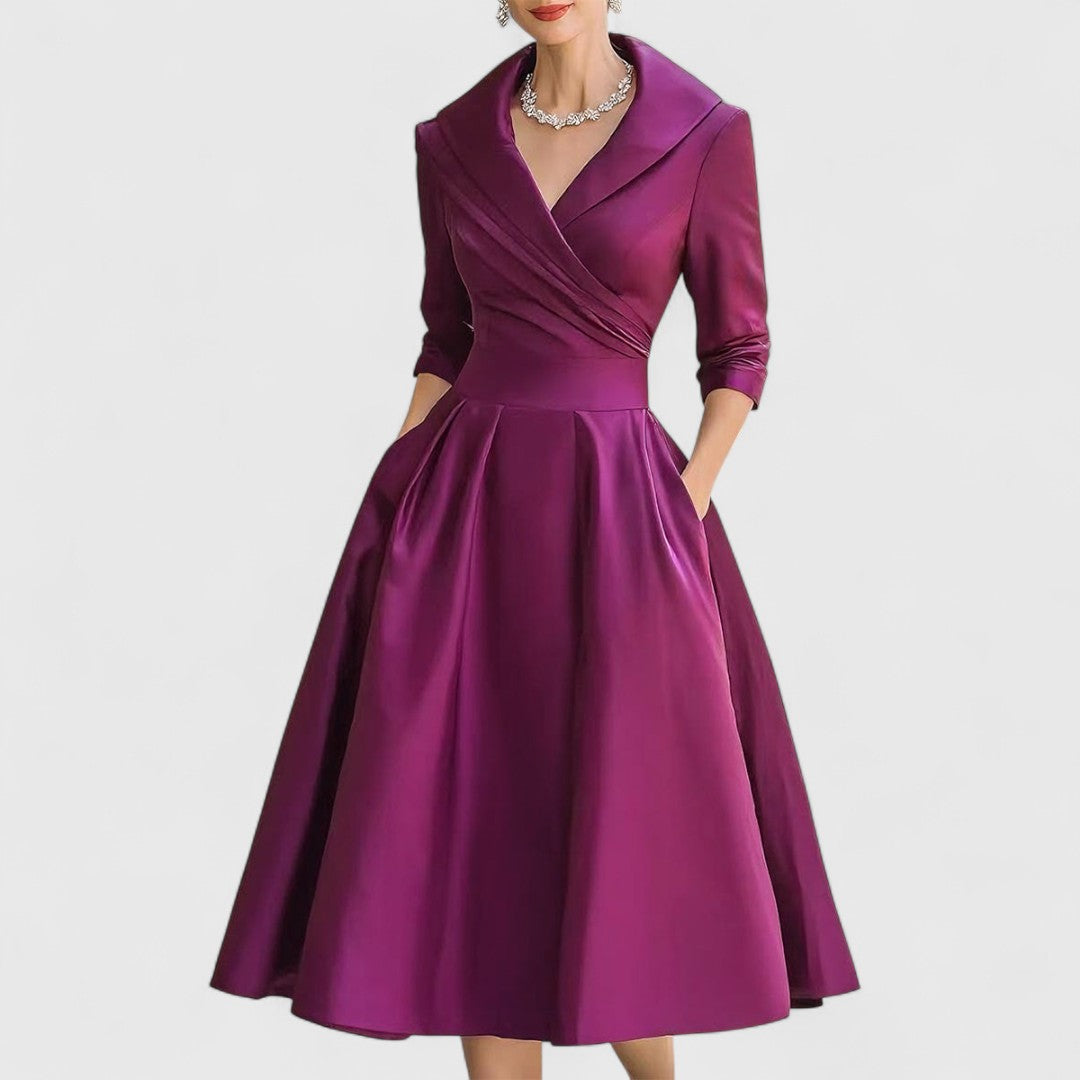 Daisy – Shawl Collar Fit and Flare Cocktail Midi Dress