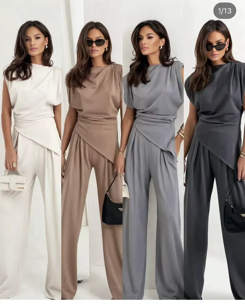 Fiona – Mock Neck Top and Pleated Wide Leg Pants Set