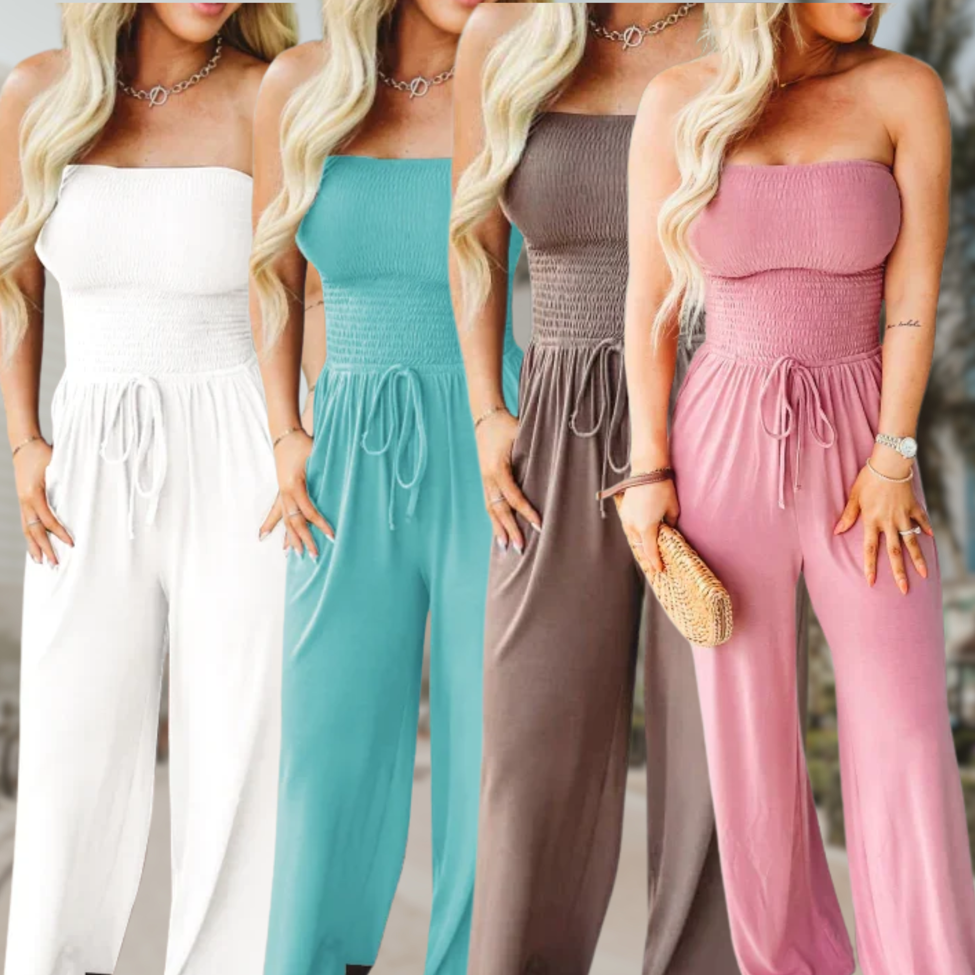 Hadley – Strapless Smocked Wide Leg Jumpsuit