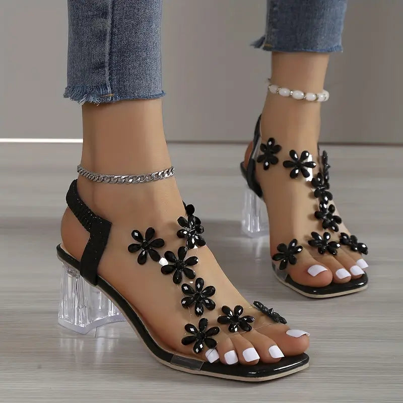 Camille – Rhinestone Ankle Strap Block Heel Sandals