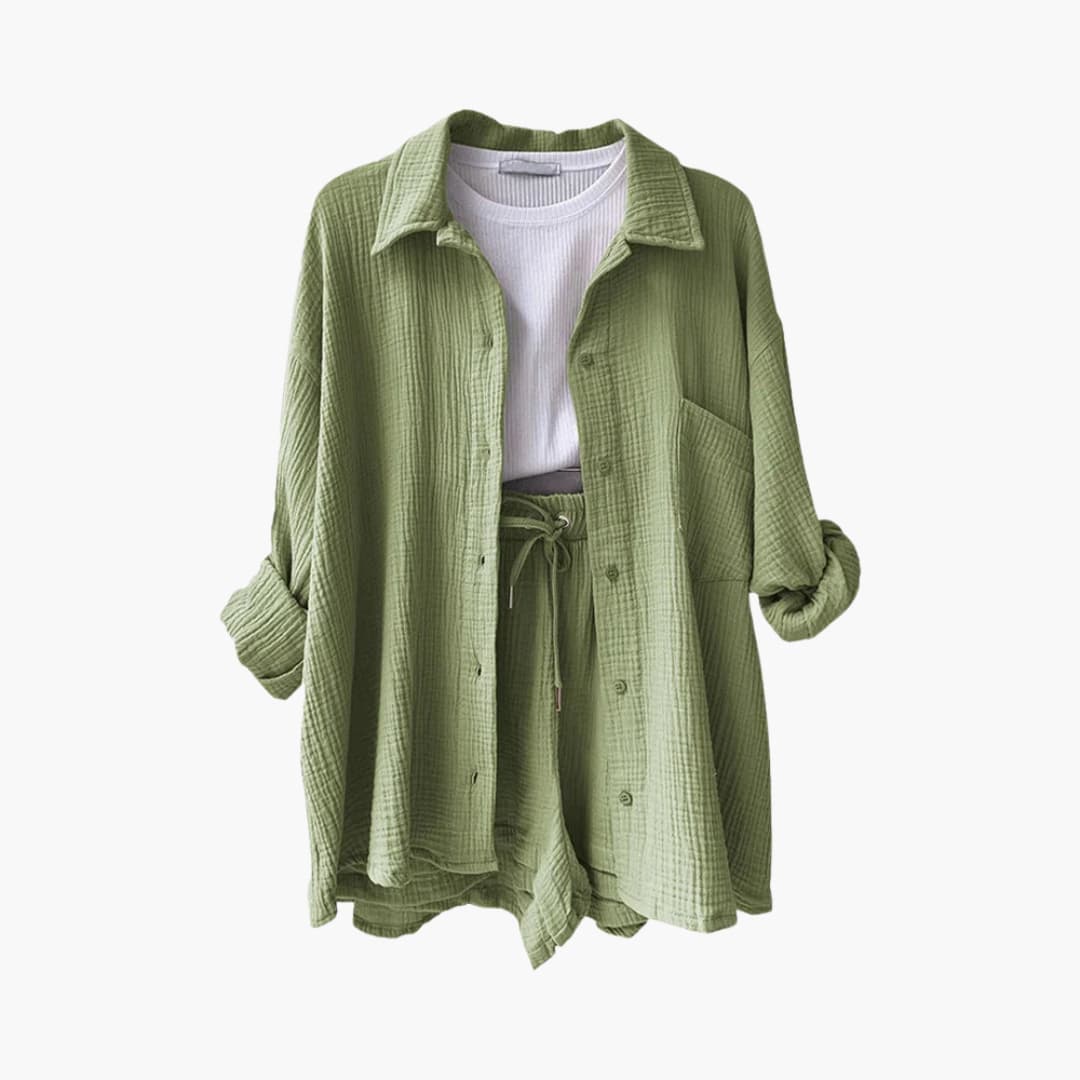 Norah – Oversized Button Up Shirt and Shorts Set