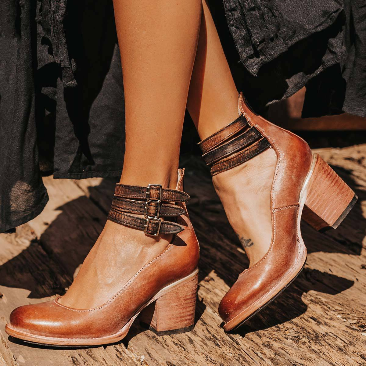 Amelia – Patent Ankle Strap Block Heel Sandals