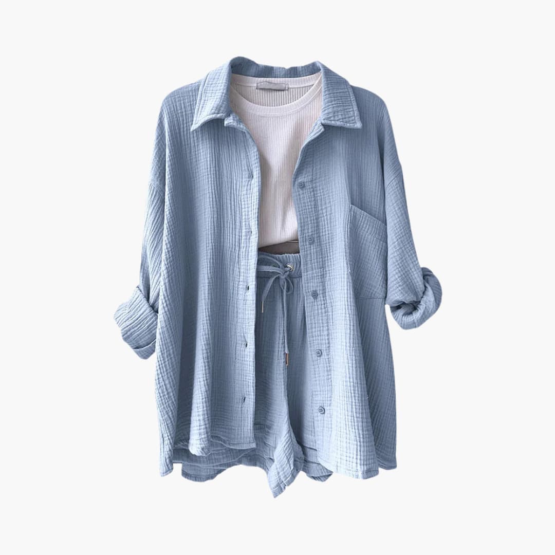 Norah – Oversized Button Up Shirt and Shorts Set