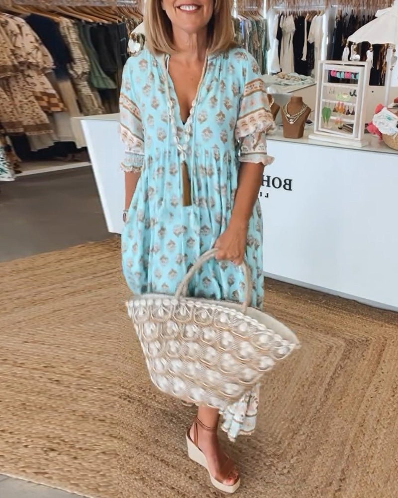 Catherine – Floral Print Tiered Maxi Shirt Dress