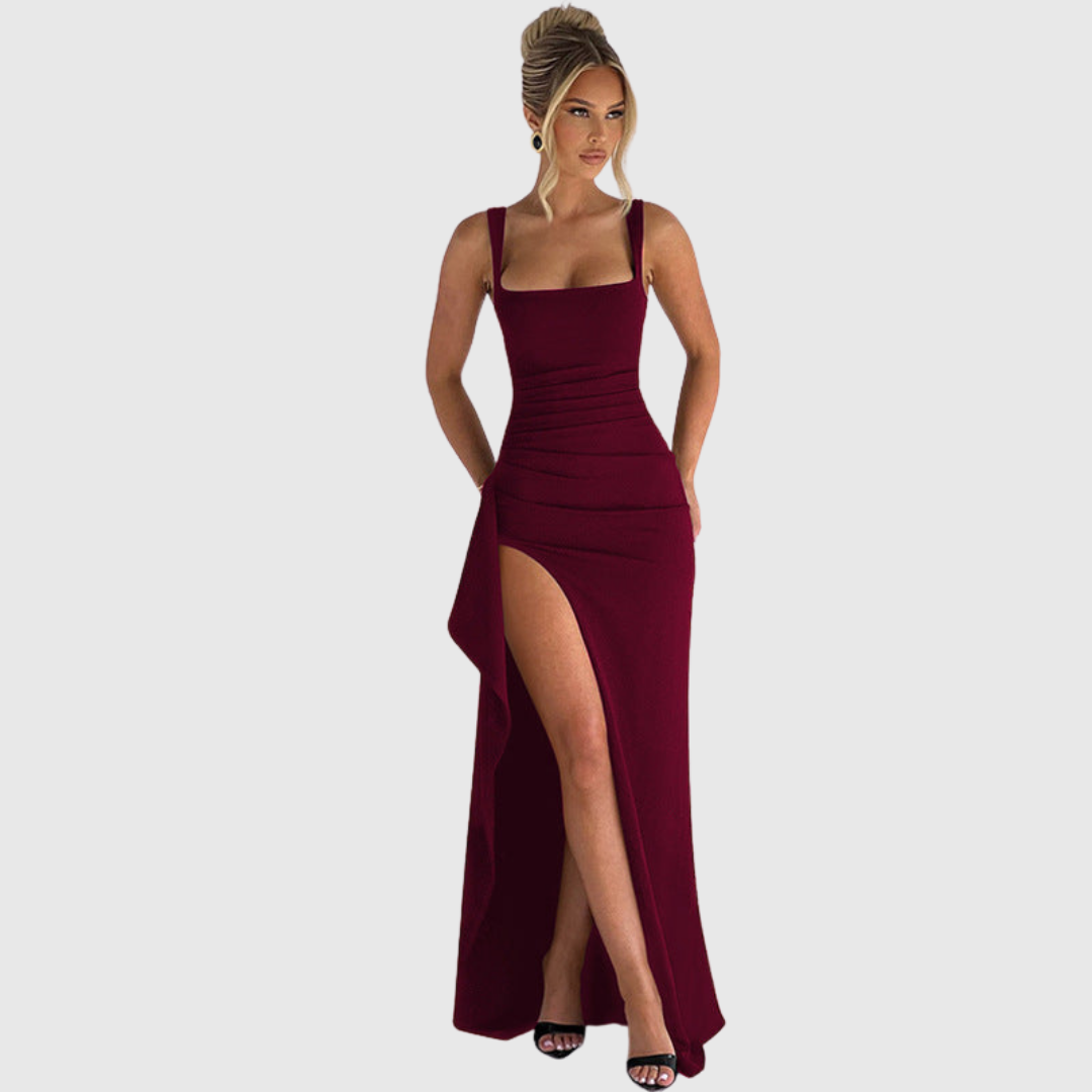 Marlowe – Square Neck High Slit Evening Maxi Dress