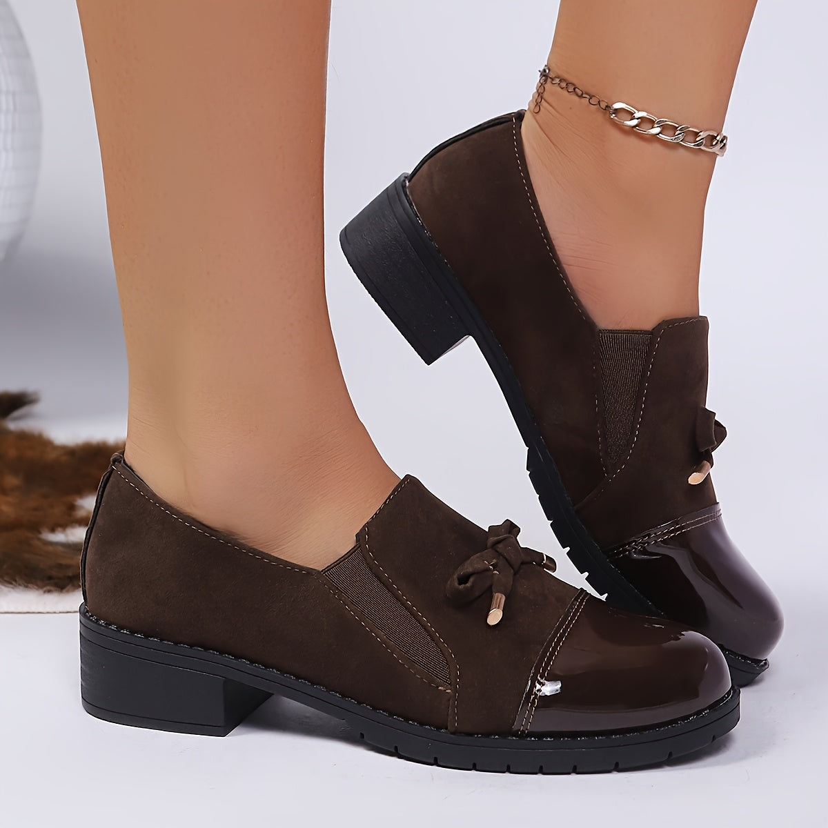 Avery – Patent Bow Block Heel Loafers
