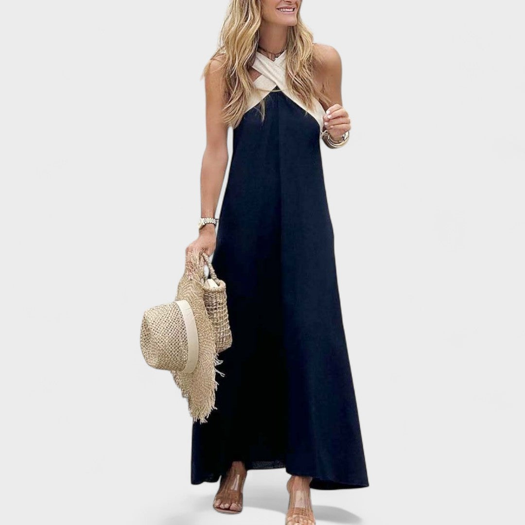 Ophelia – Cross Halter Neck Flowy Maxi Dress