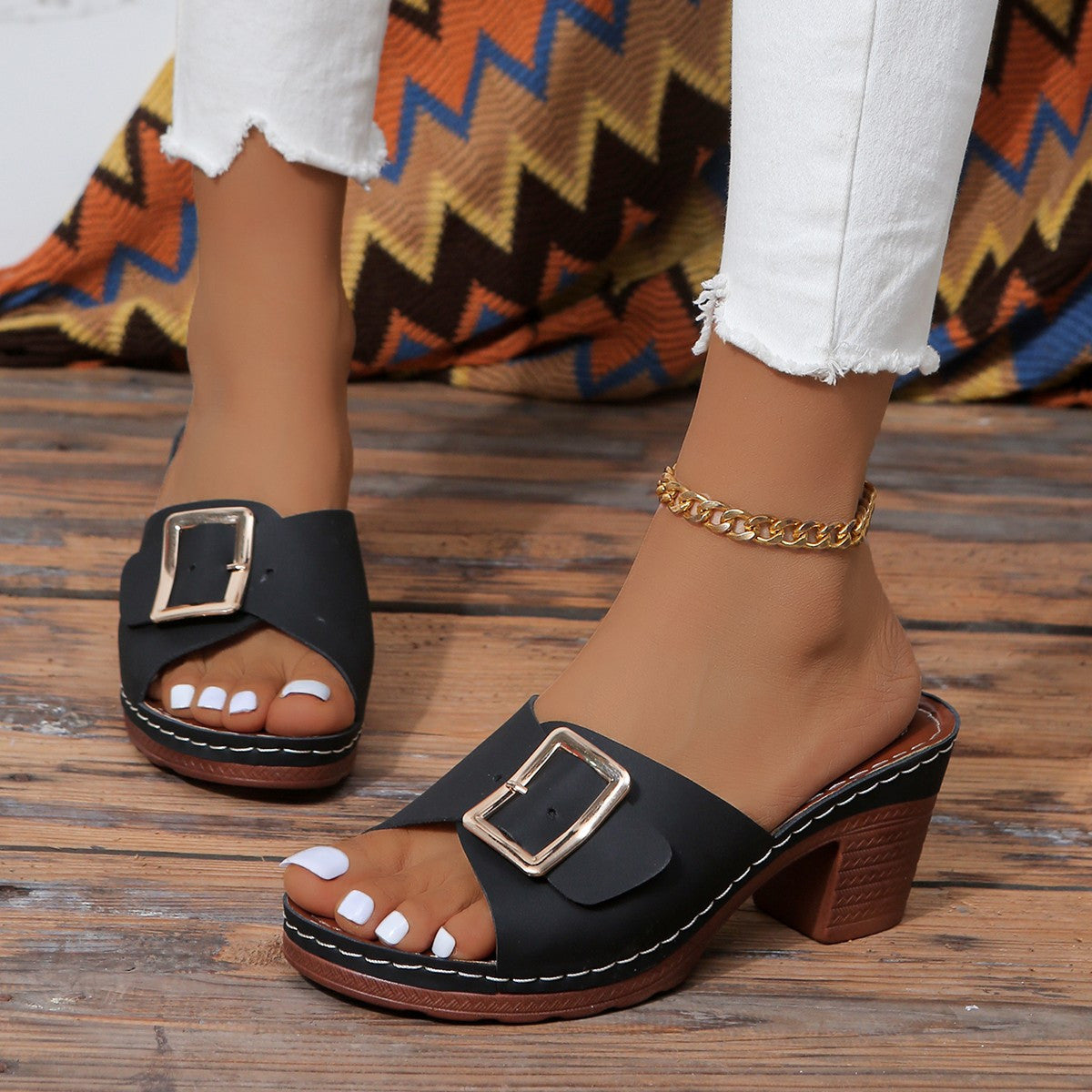 Riley – Open Toe Block Heel Mules