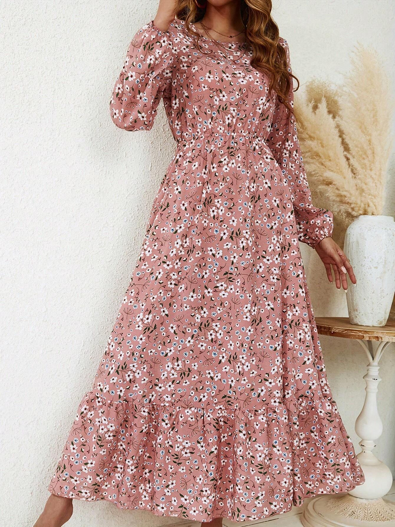Emily – Floral Print Bishop Sleeve V Neck Maxi Dress