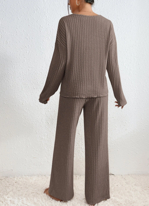 Adalynn – V Neck Knit Sweater and Wide Leg Pants Set