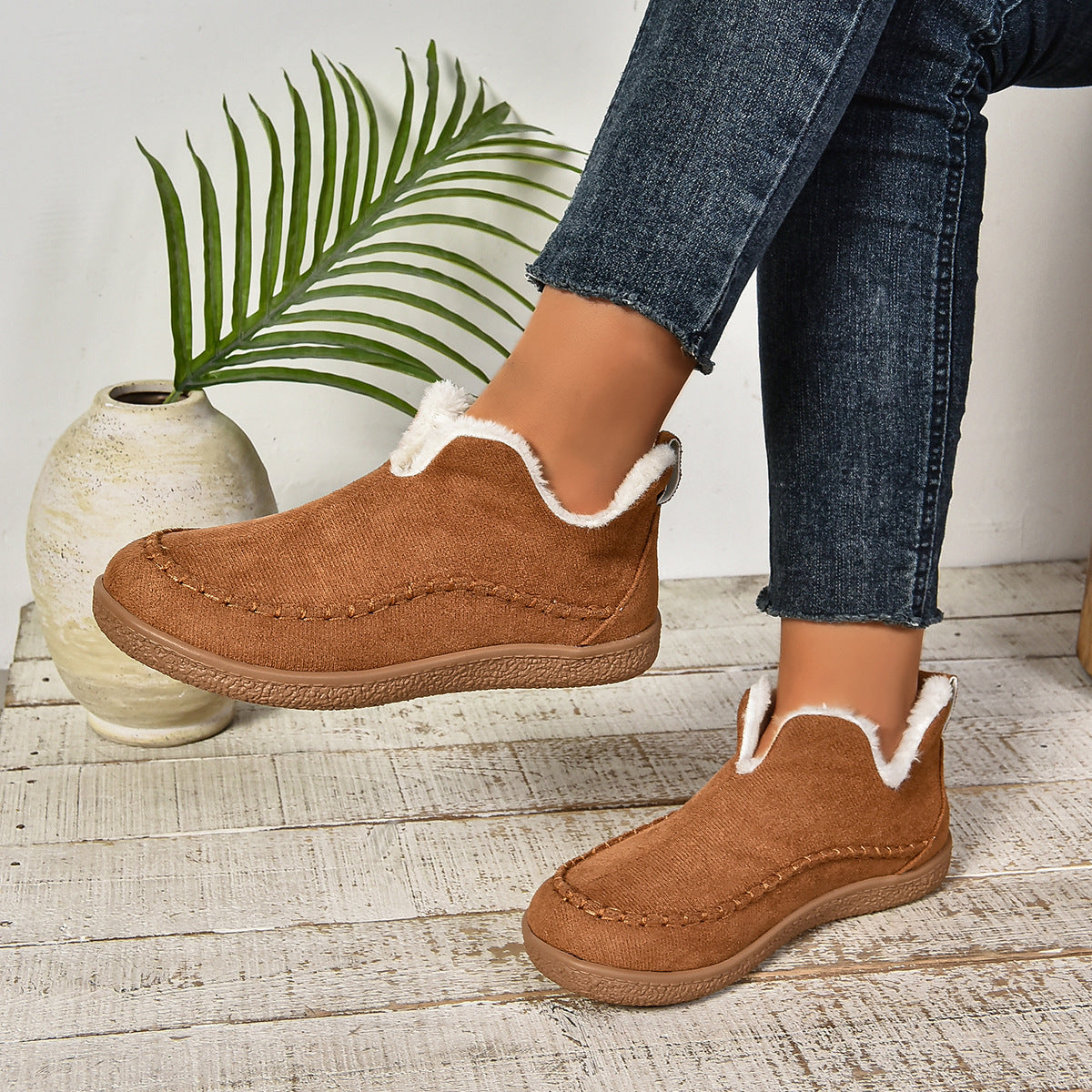 Charlotte – Suede Faux Fur Lined Slip On Ankle Boots