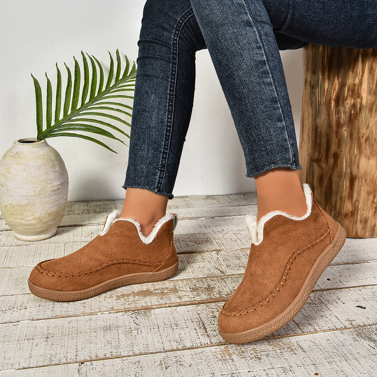 Charlotte – Suede Faux Fur Lined Slip On Ankle Boots