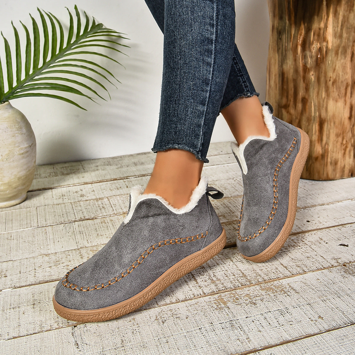 Charlotte – Suede Faux Fur Lined Slip On Ankle Boots