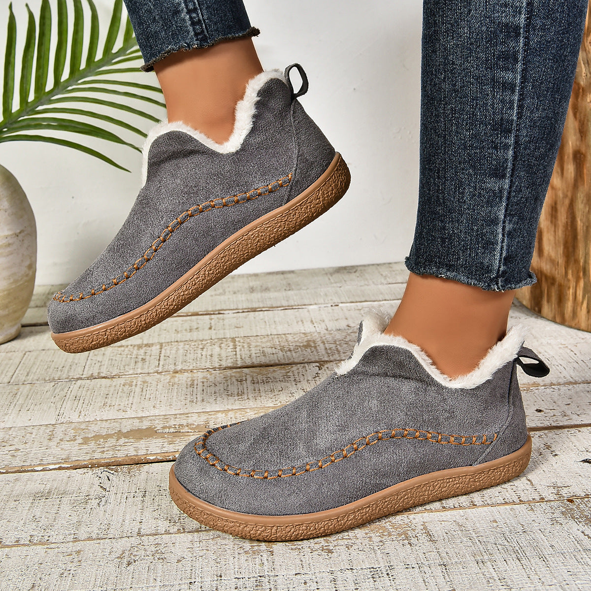 Charlotte – Suede Faux Fur Lined Slip On Ankle Boots