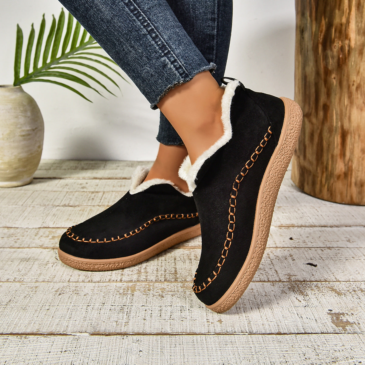 Charlotte – Suede Faux Fur Lined Slip On Ankle Boots