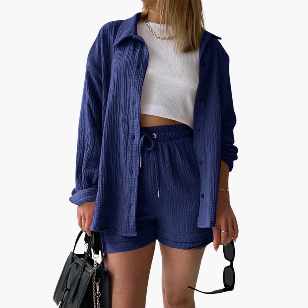 Kaja – Oversized Button Up Shirt and Shorts Two Piece Set