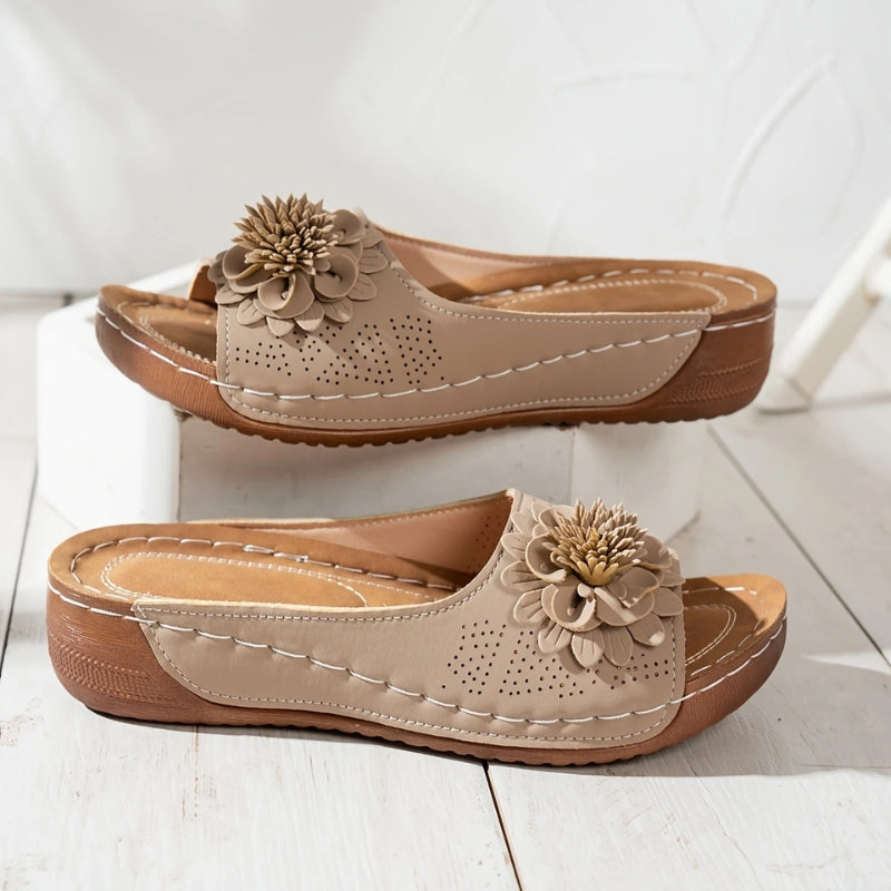 Sara – Floral Wedge Slide Sandals