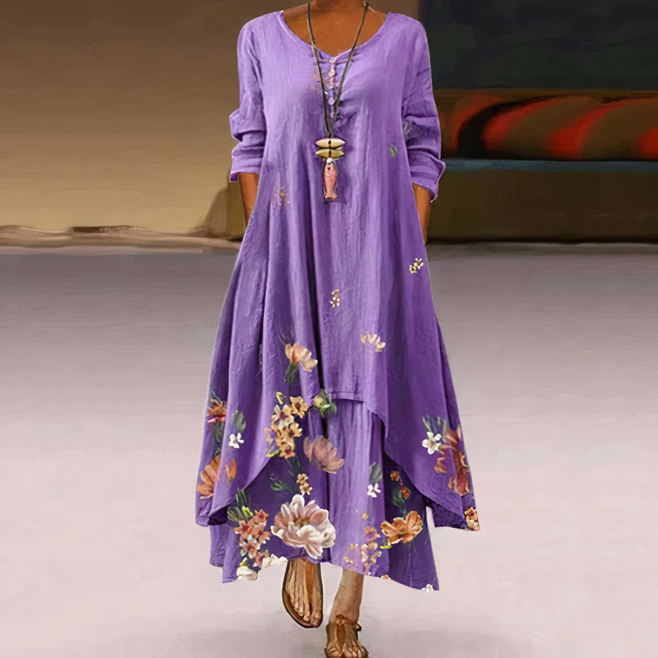 Jolene – Floral Print Long Sleeve Flowy Maxi Dress