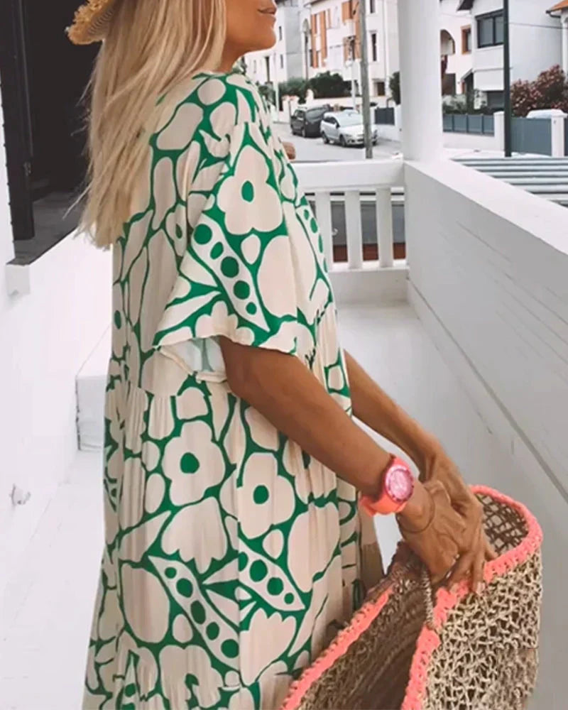 Matilda – Floral Print V Neck Summer Maxi Dress