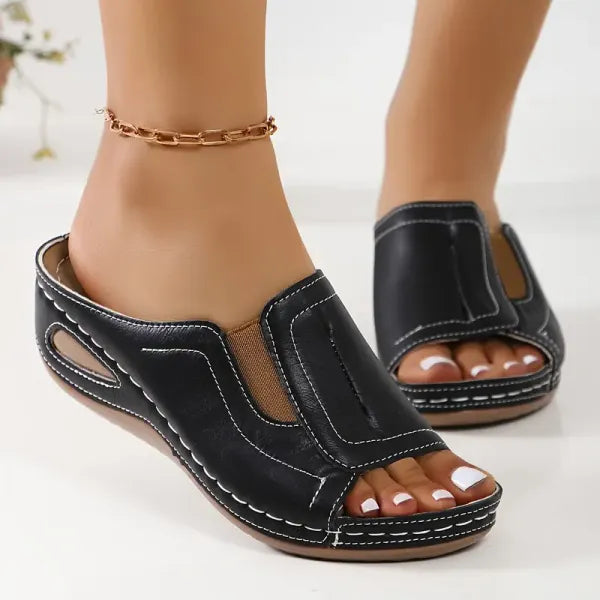 Madeline – Open Toe Low Wedge Slide Sandals