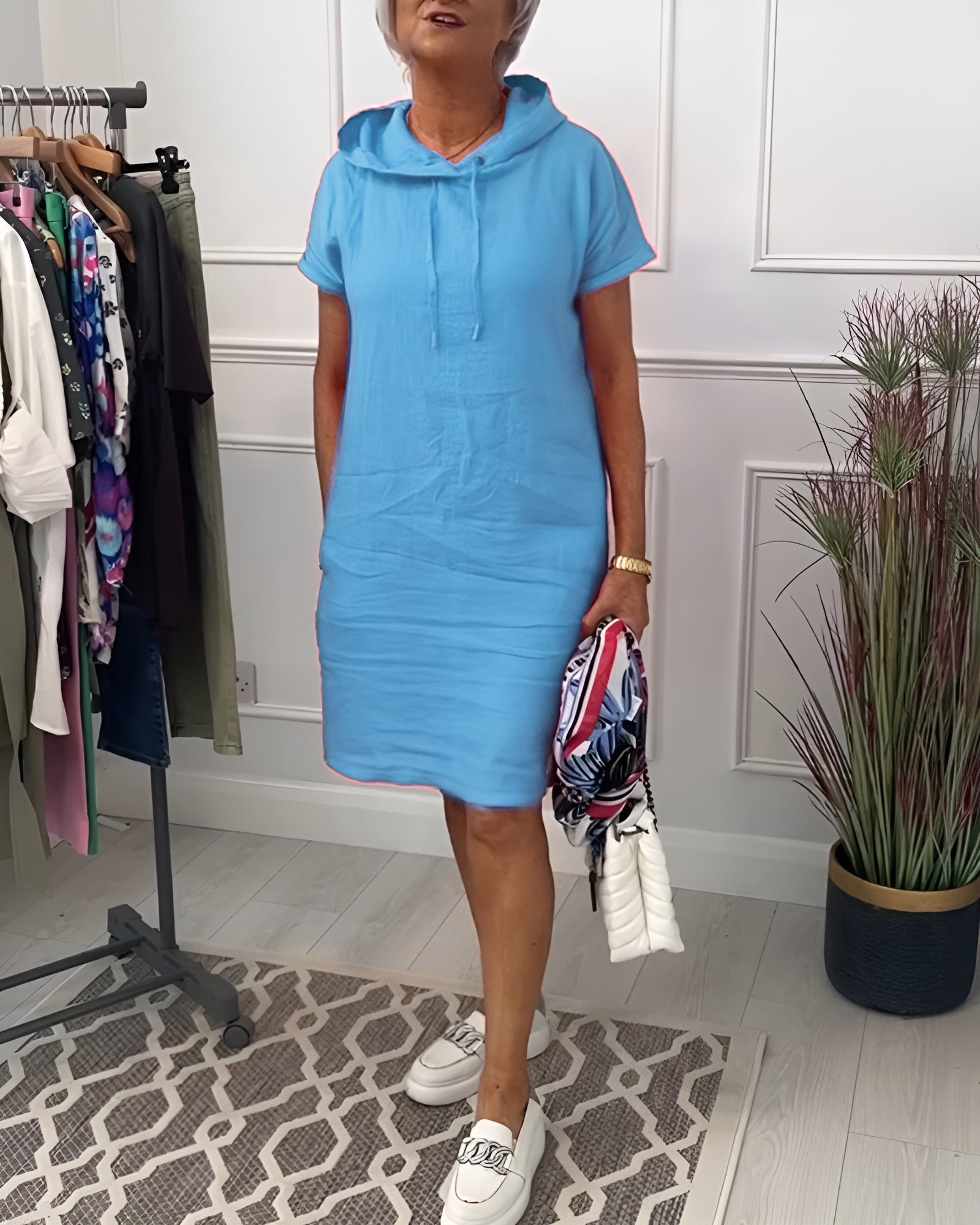 Isabelle – Ribbed Short Sleeve Hoodie Dress