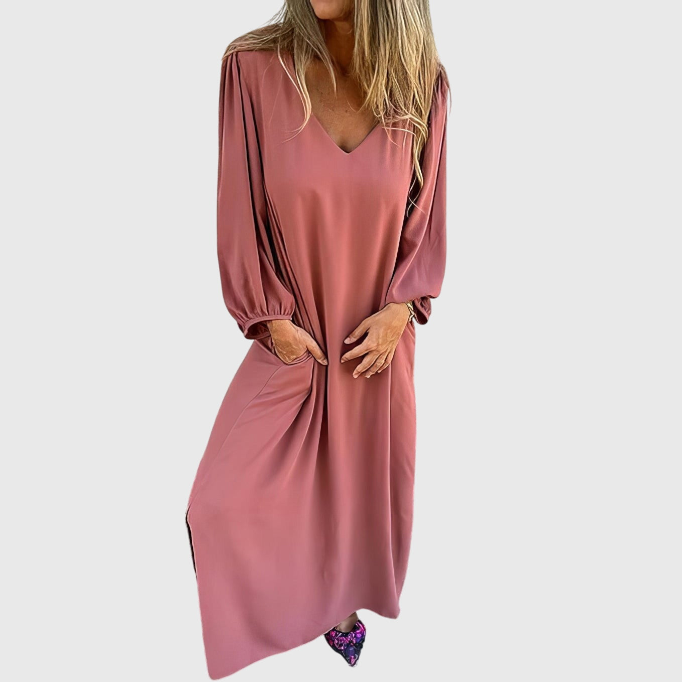 Maya – Balloon Sleeve V Neck Boho Maxi Dress