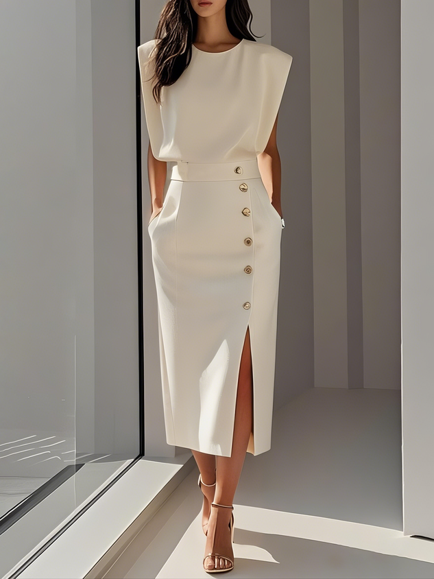Sophie – Round Neck Bodycon Side Slit Midi Dress
