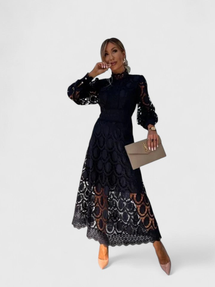 Valerie – Lace Puff Sleeve Evening Maxi Dress