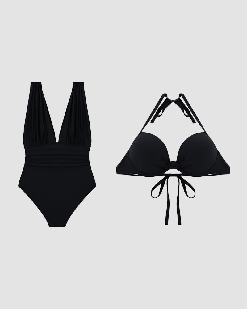 Lia – Plunge V Neck Ruched One Piece Swimsuit