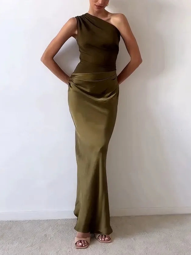 Freya – Satin One Shoulder Party Maxi Dress