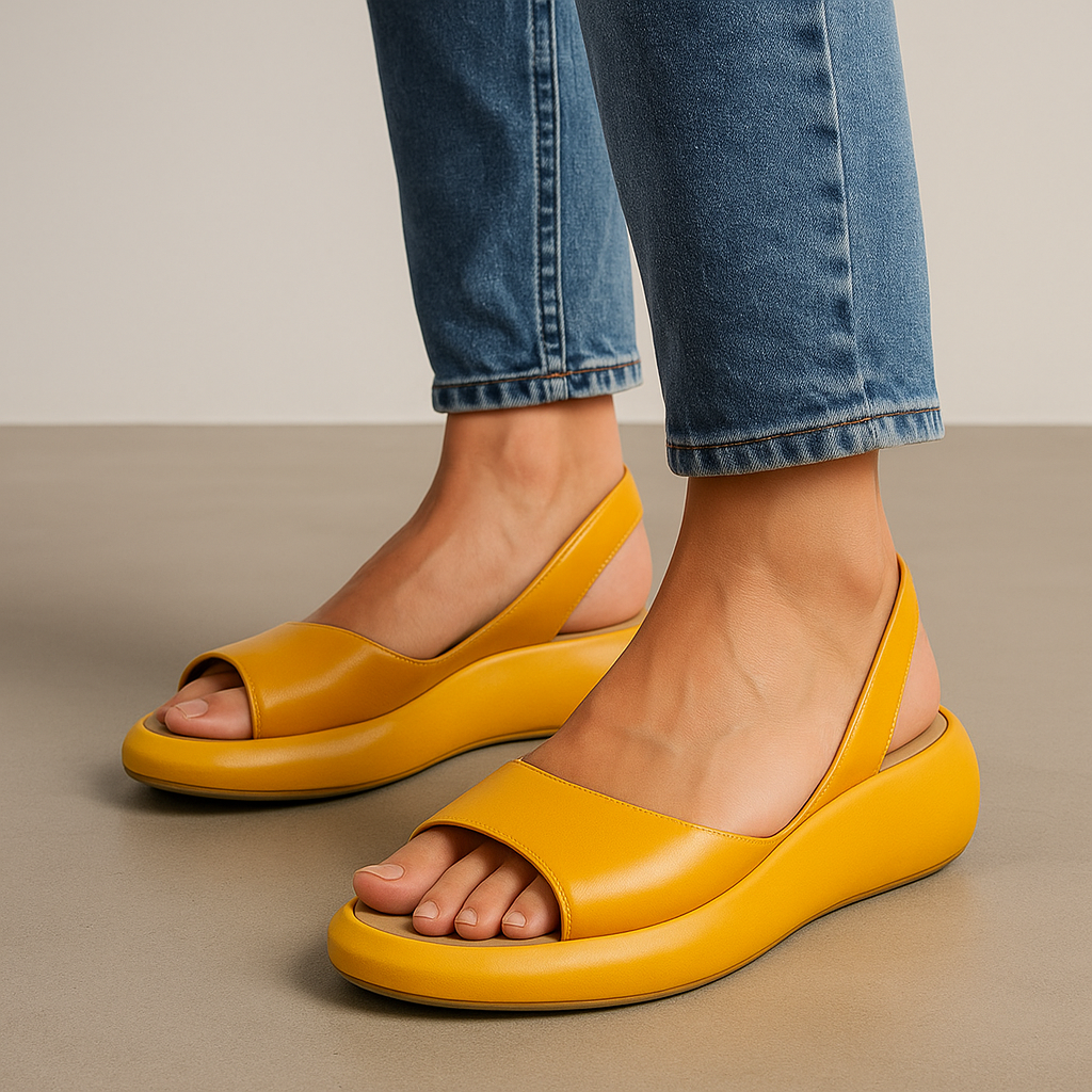 Helena – Peep Toe Slingback Low Wedge Sandals