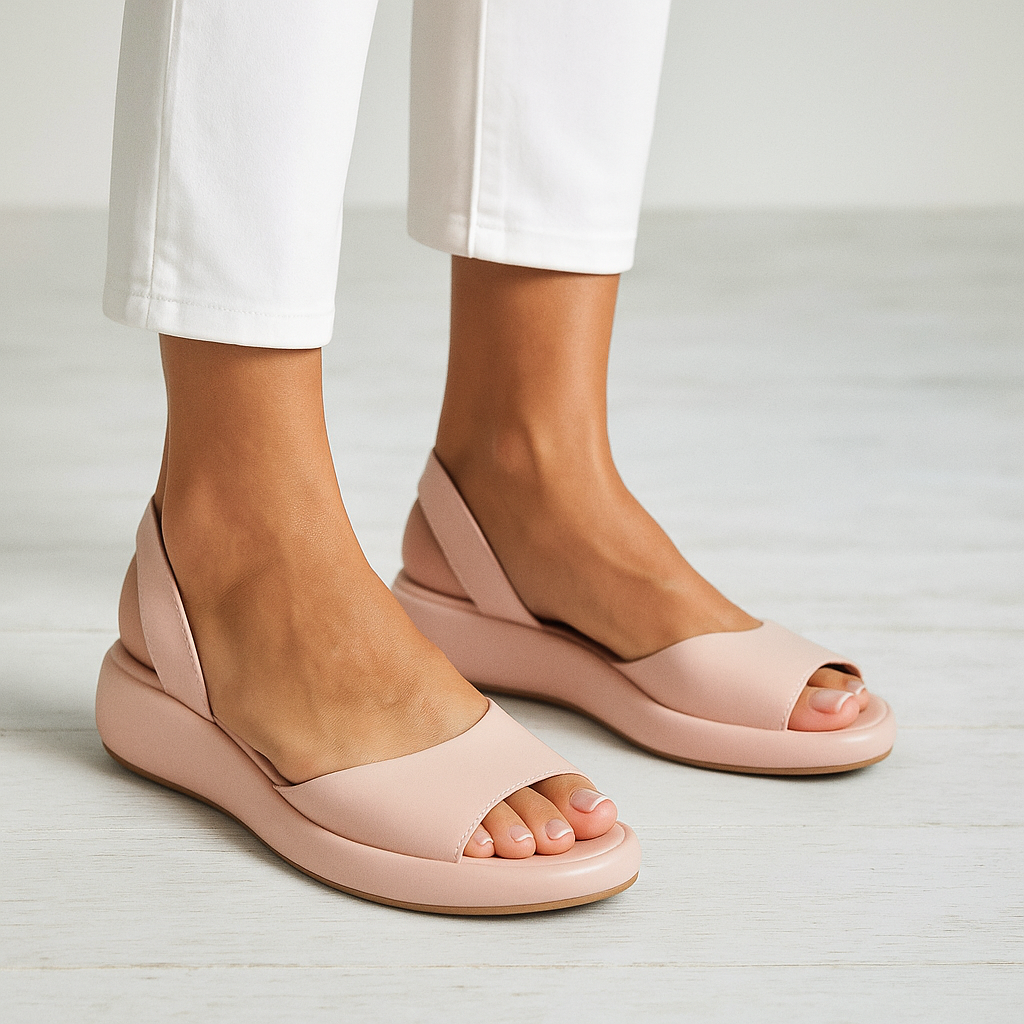 Helena – Peep Toe Slingback Low Wedge Sandals