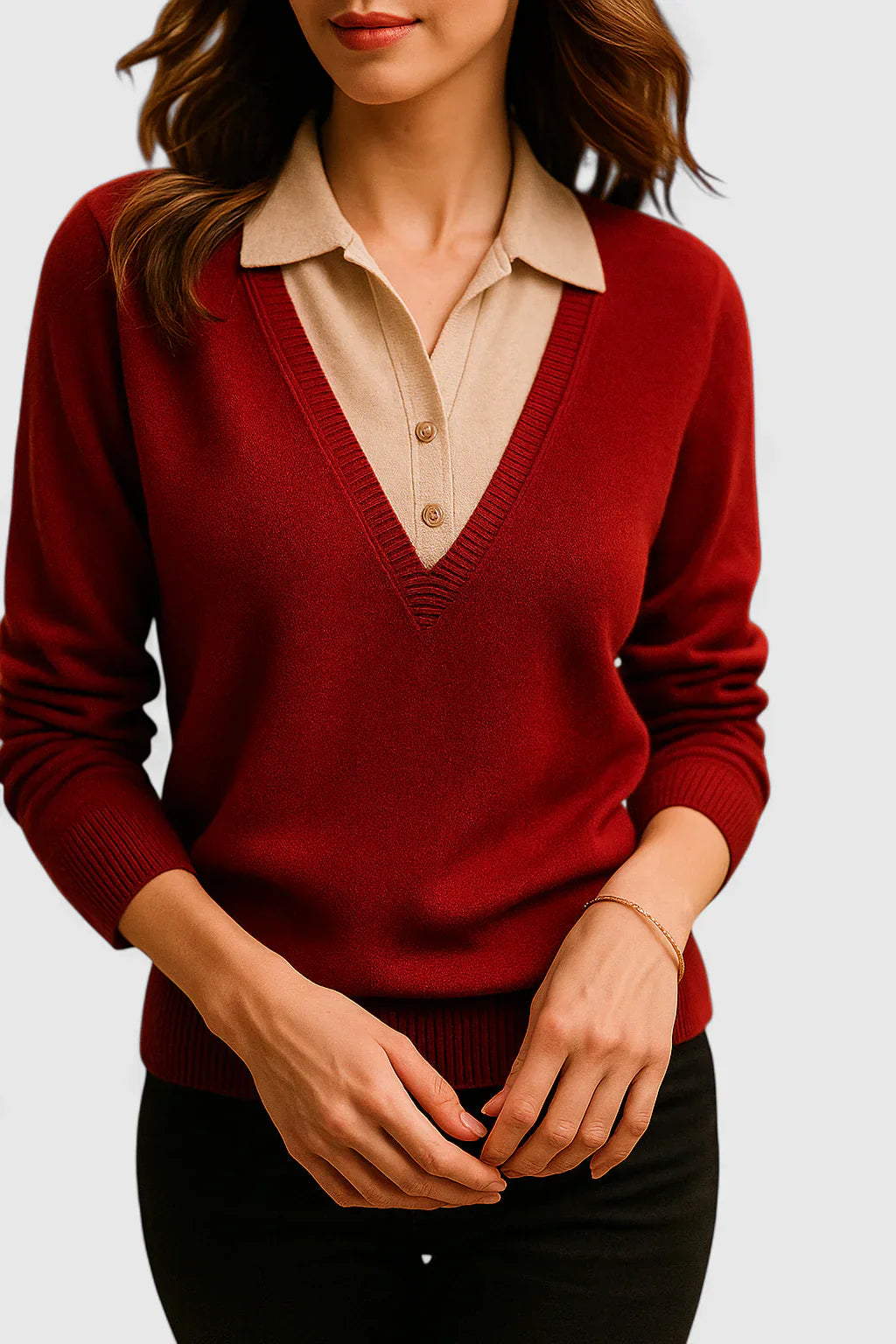 Hailey – Collared V Neck Knit Sweater