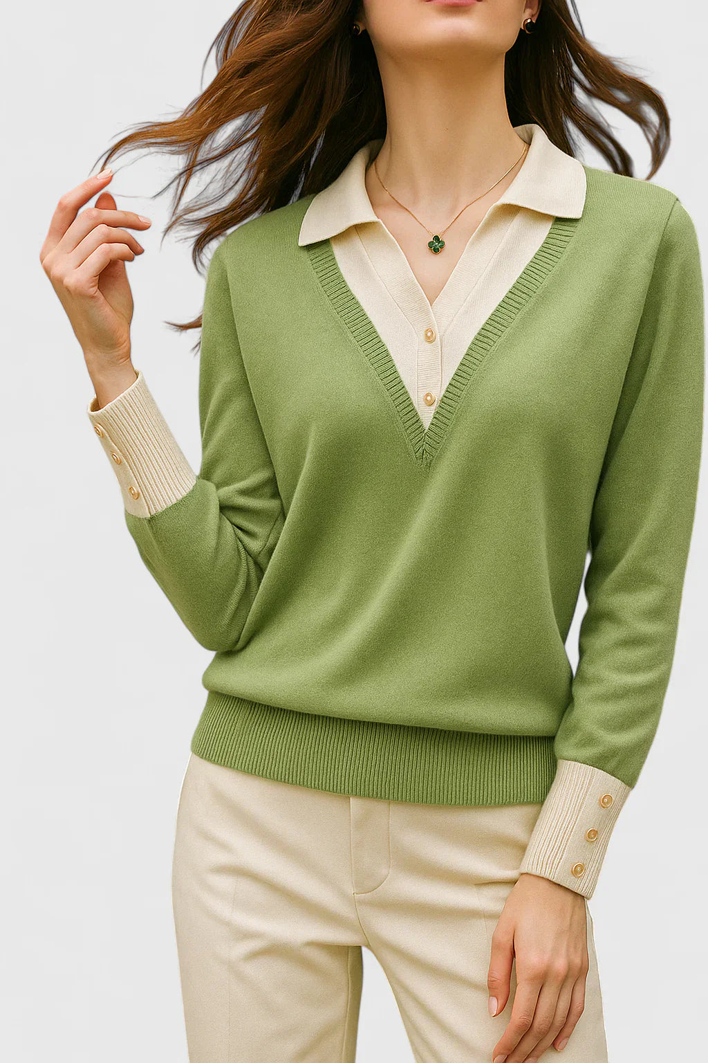 Hailey – Collared V Neck Knit Sweater