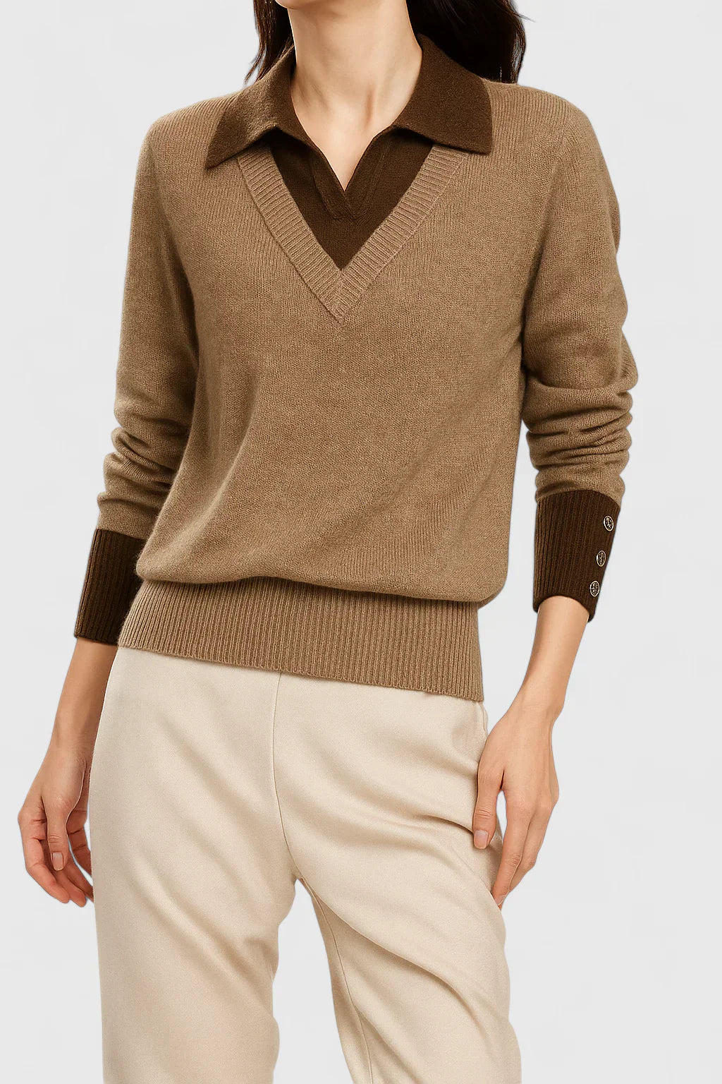 Hailey – Collared V Neck Knit Sweater