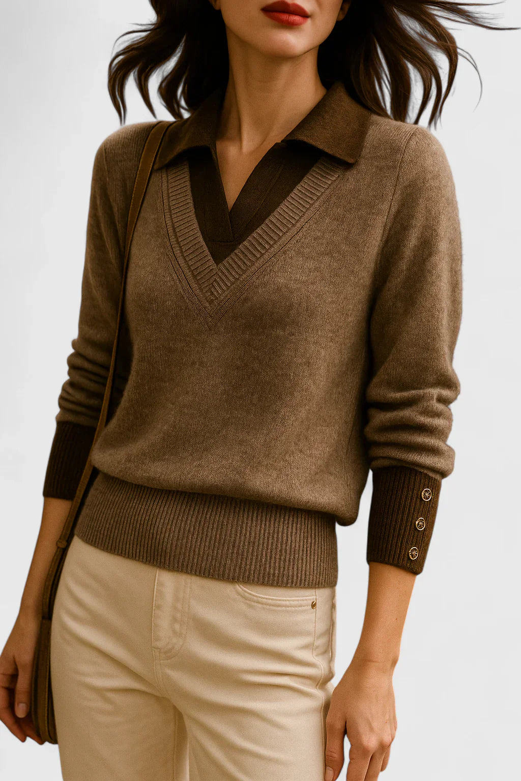 Mira – Collared V Neck Knit Sweater
