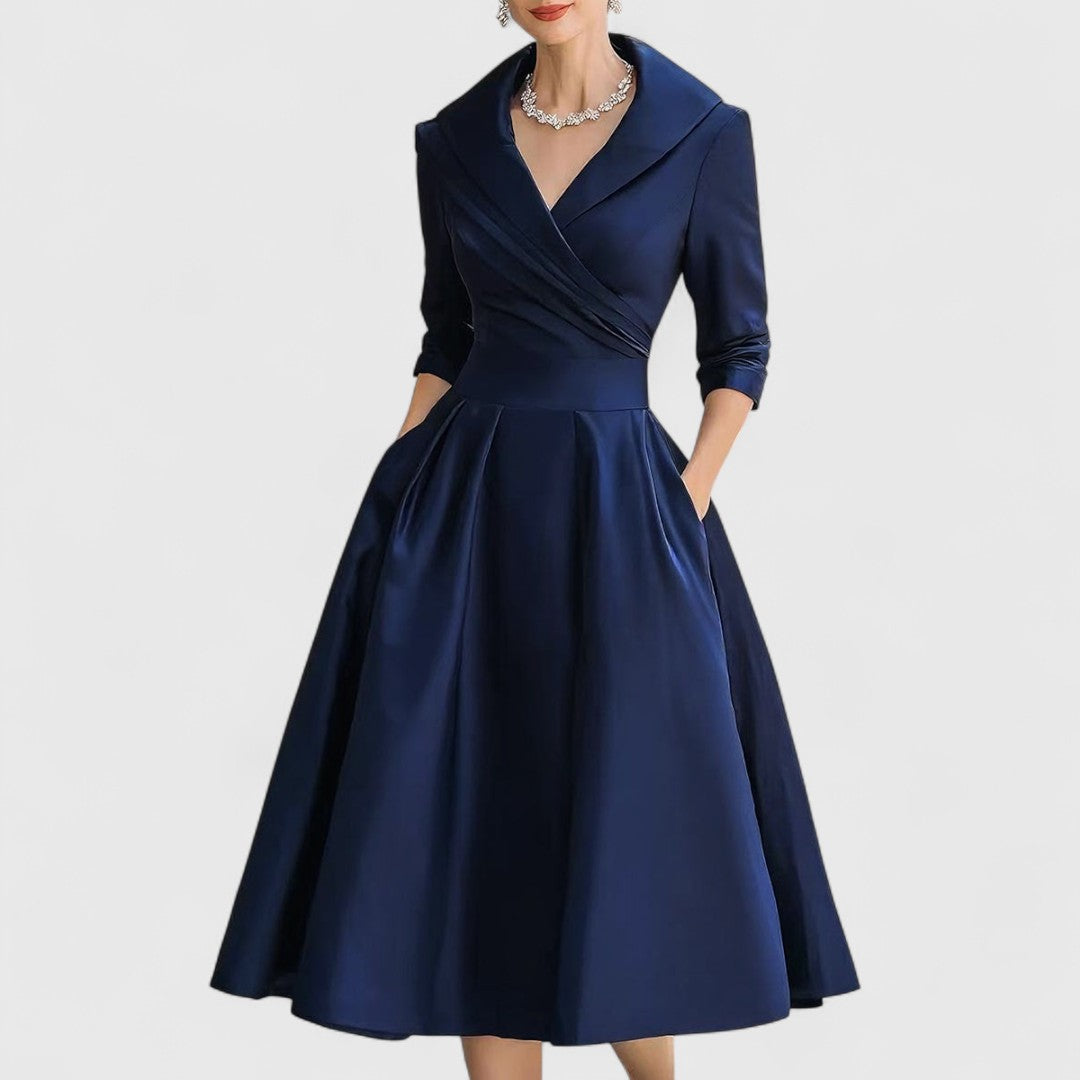 Daisy – Shawl Collar Fit and Flare Cocktail Midi Dress