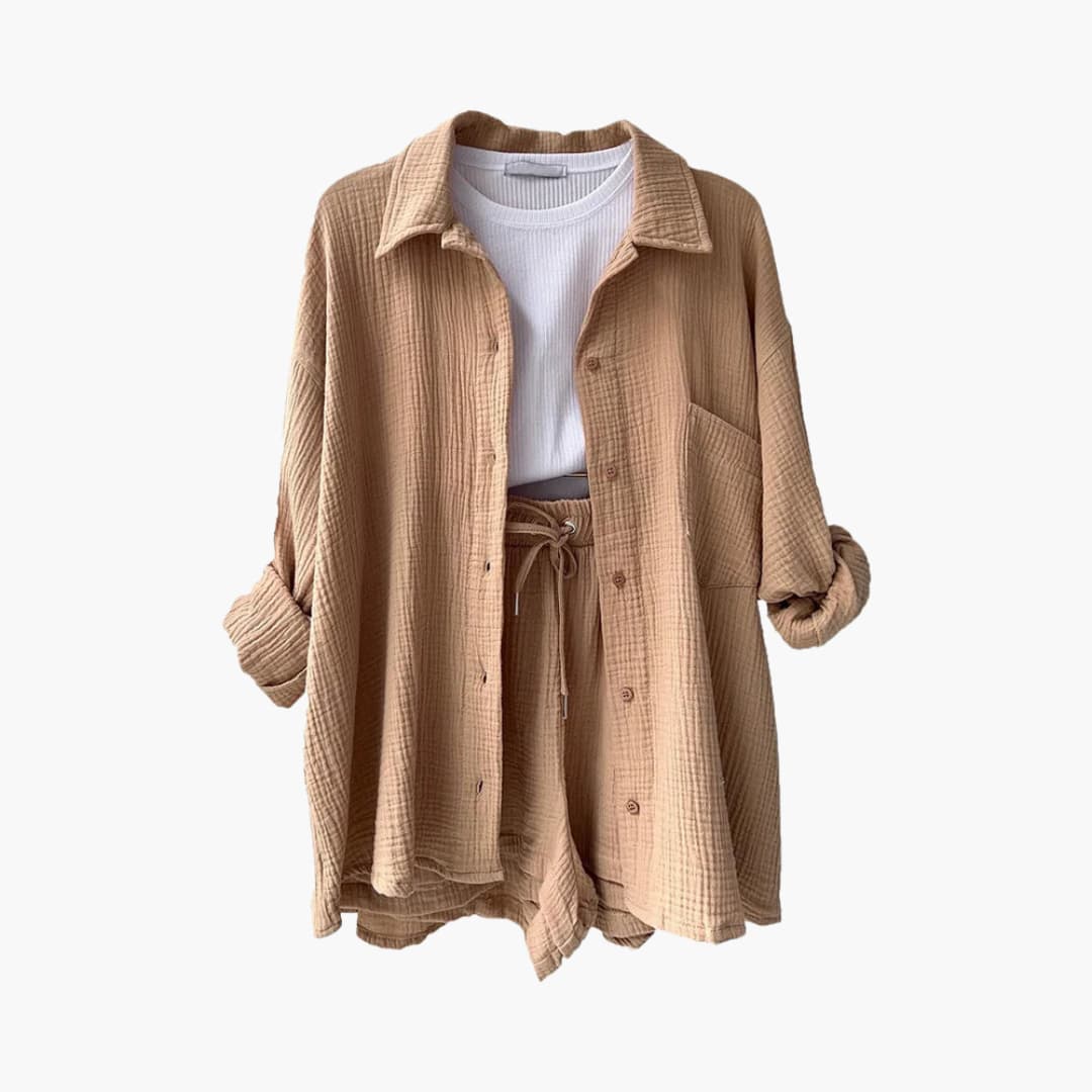 Norah – Oversized Button Up Shirt and Shorts Set