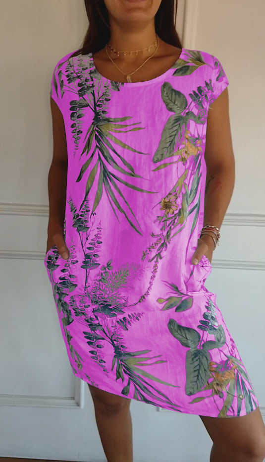 Eloise – Botanical Print Cap Sleeve Shift Midi Dress