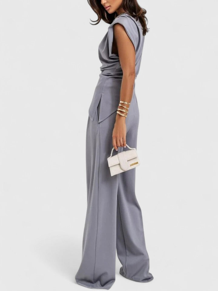 Maeve – Draped Asymmetrical Top and Wide Leg Pants Evening Set