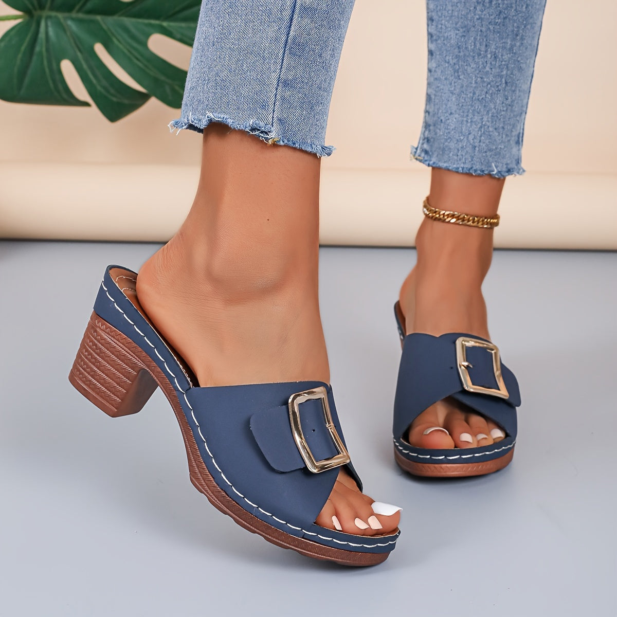 Riley – Open Toe Block Heel Mules