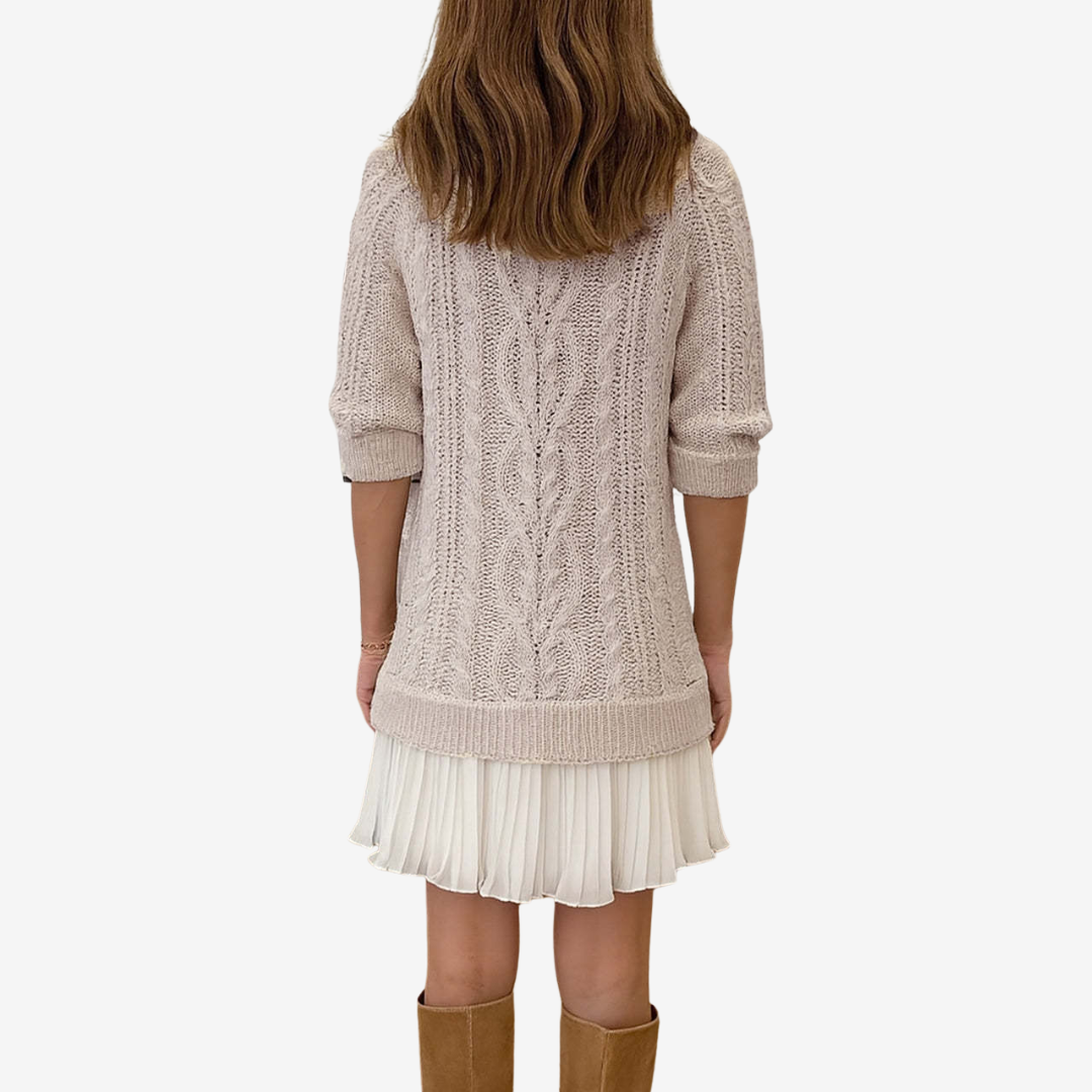 Lola – Cable Knit Ruffle Hem Mini Sweater Dress