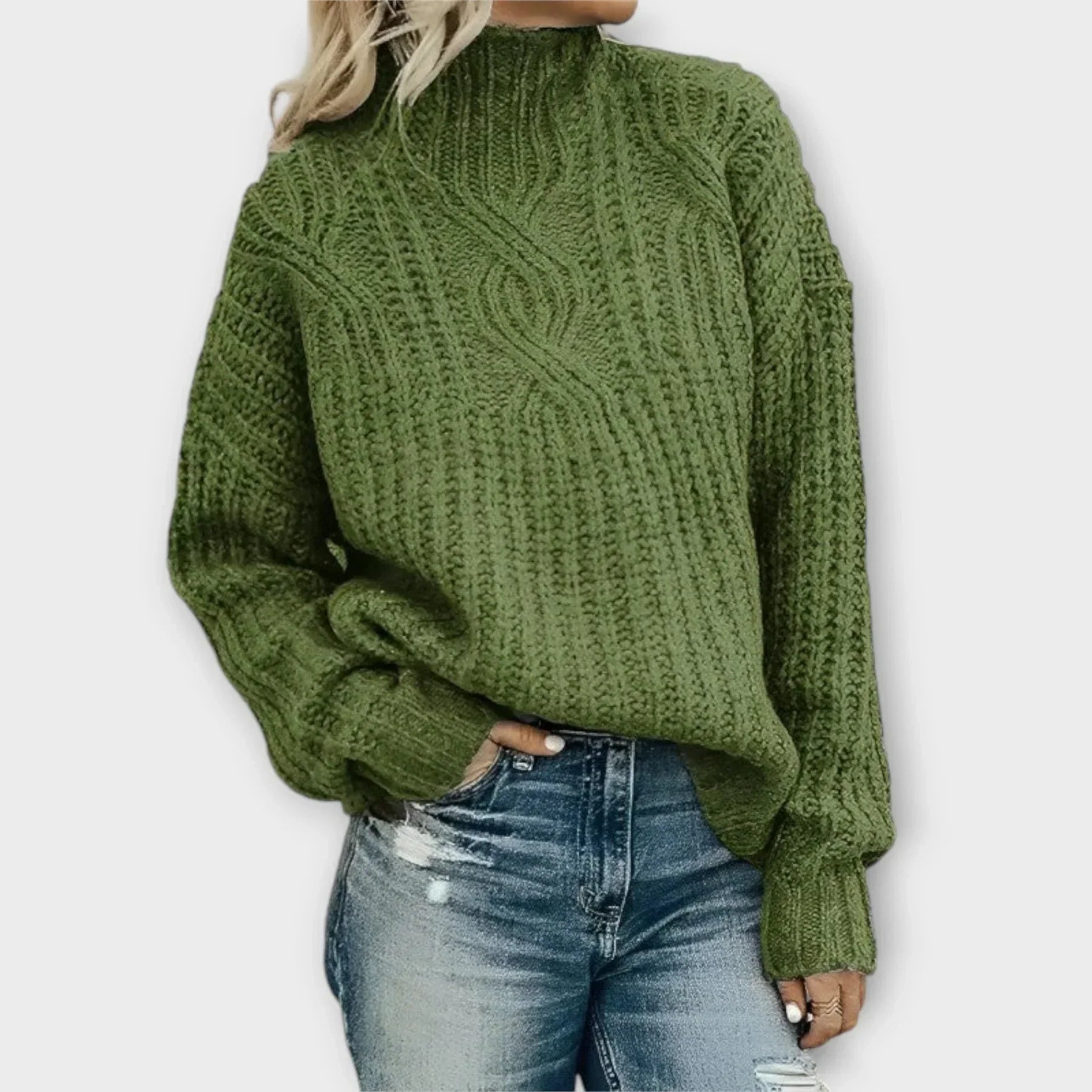 Victoria – Textured High Neck Knit Sweater
