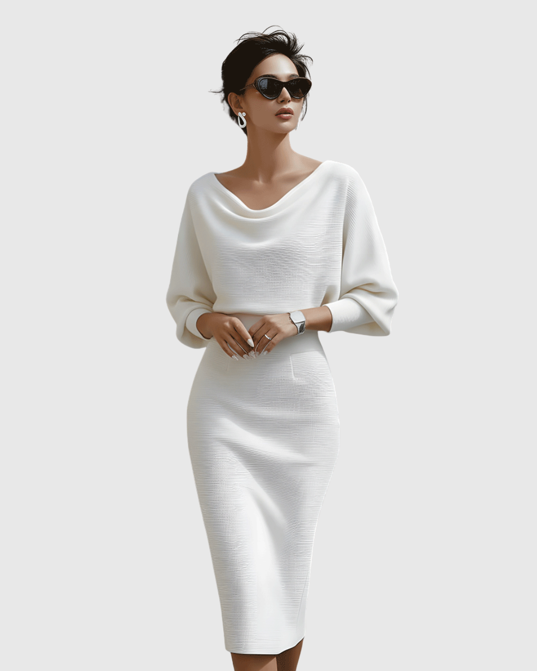 Eden – Cowl Neck Batwing Sleeve Midi Dress