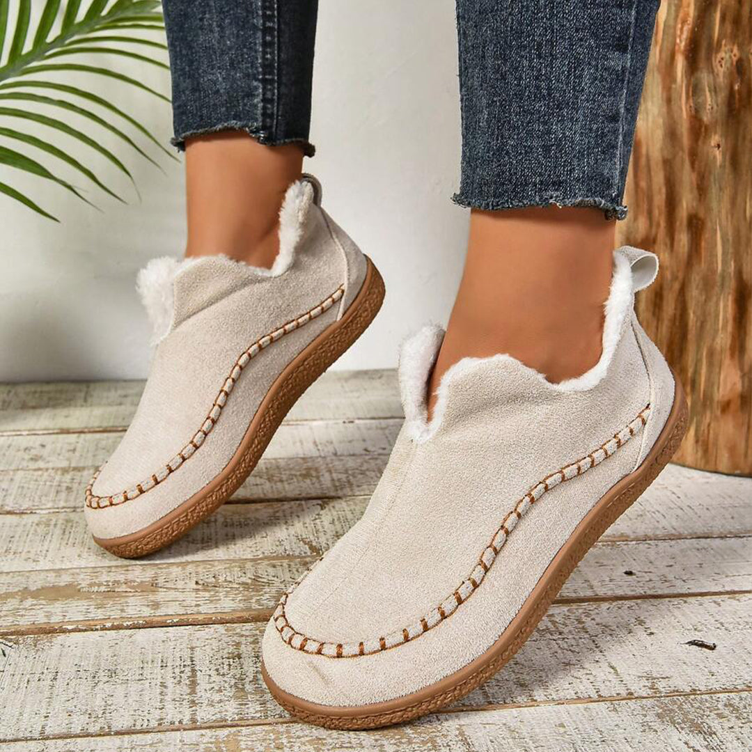 Charlotte – Suede Faux Fur Lined Slip On Ankle Boots